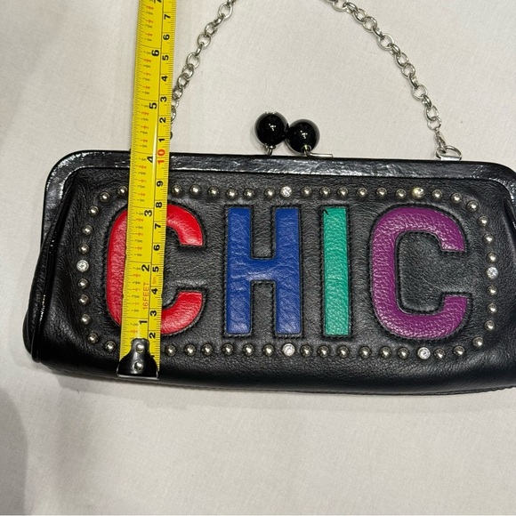 Brighton DIVA CHIC Black Multi Leather Clutch Bag Small Purse Studs Bling Chain - Picture 8 of 8